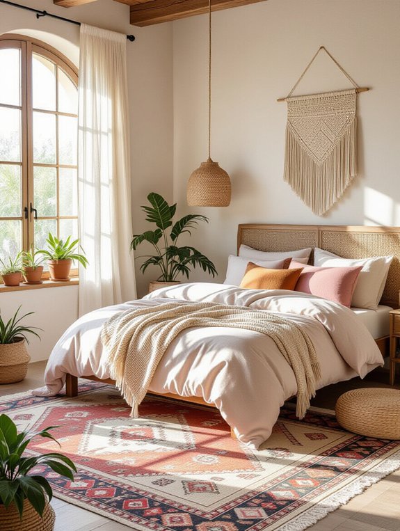 bold rug enhances boho decor