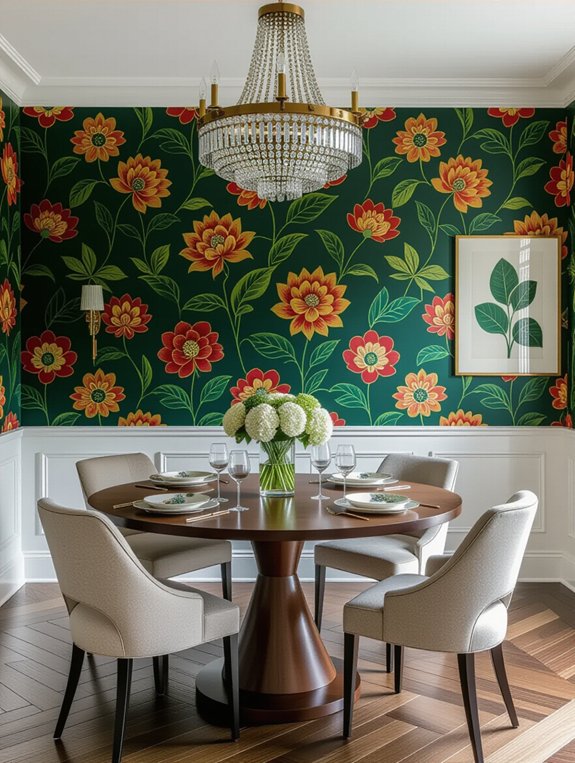 bold wallpaper enhances dining