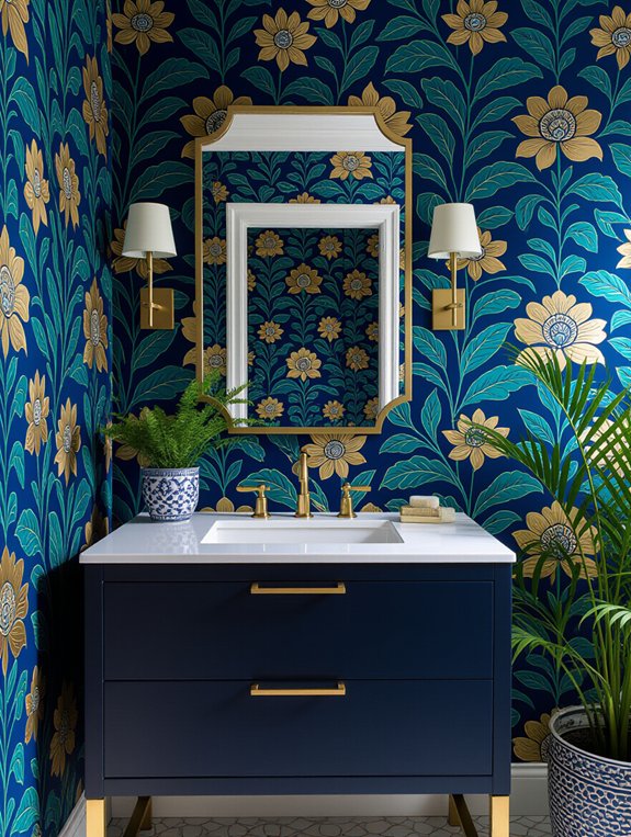 bold wallpaper enhances vanities