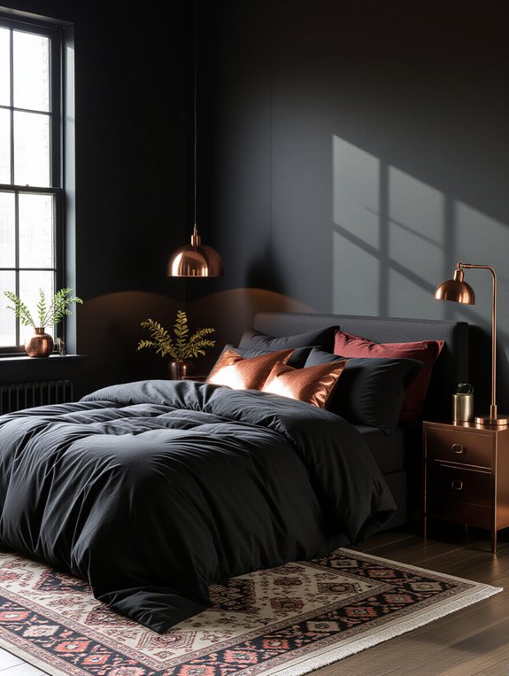 charcoal walls copper accents