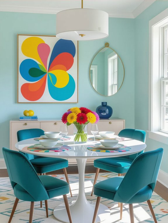 colorful accents enhance dining