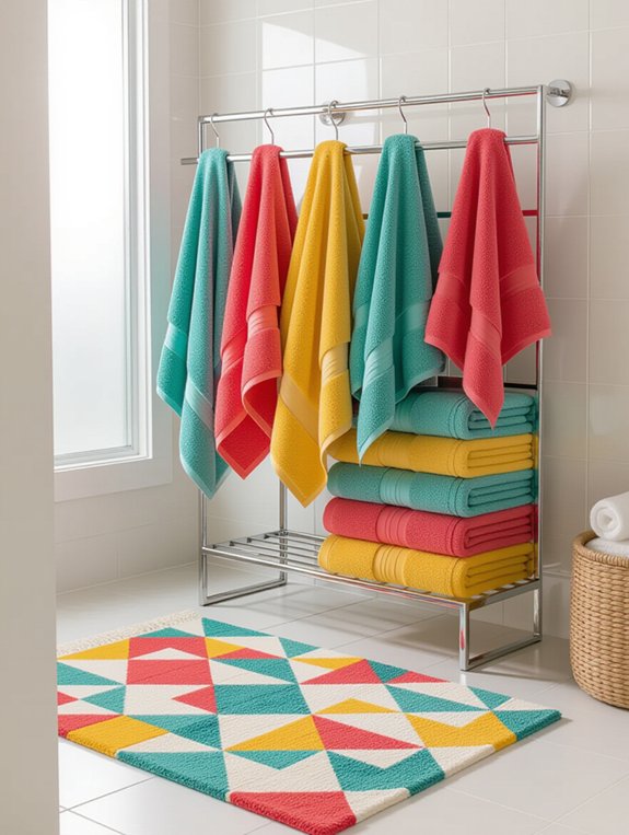 colorful towels enhance bathrooms