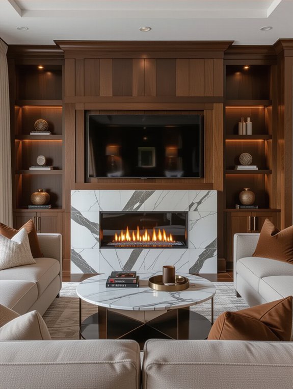 cozy fireplace entertainment setup