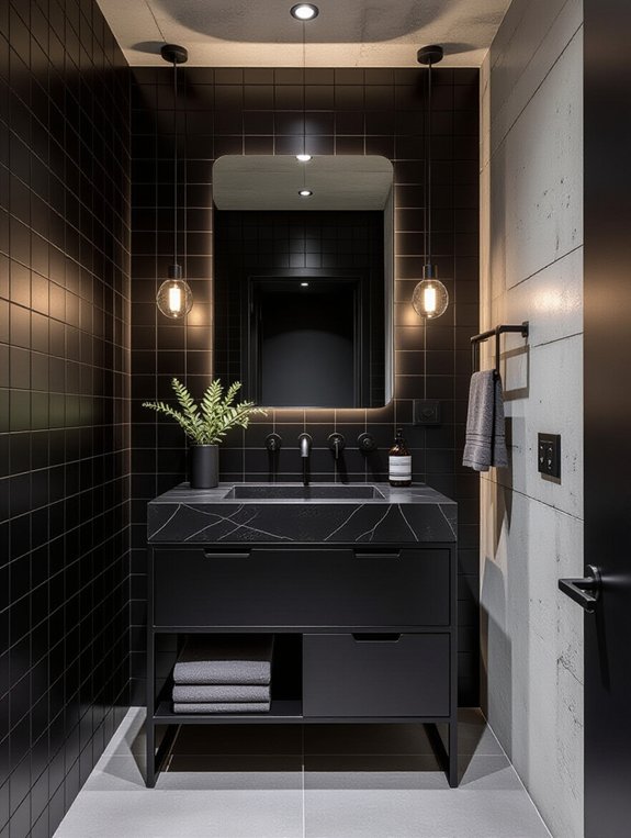 industrial bathroom with black accents