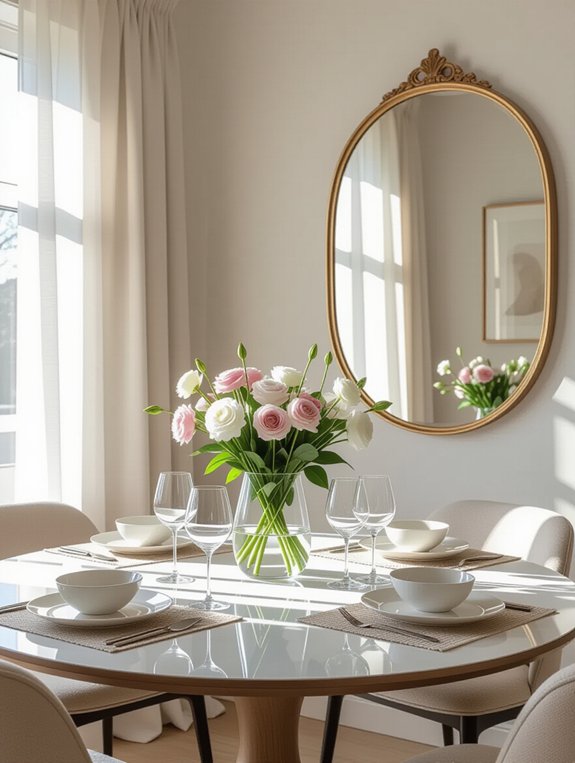 mirrors enhance dining room depth