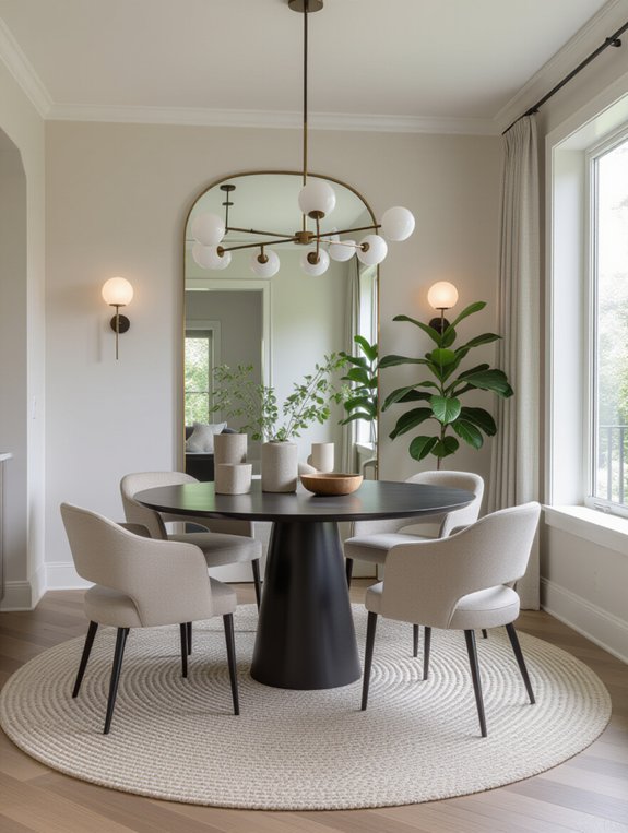 mirrors enhance dining space