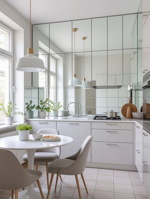 mirrors enlarge kitchen space