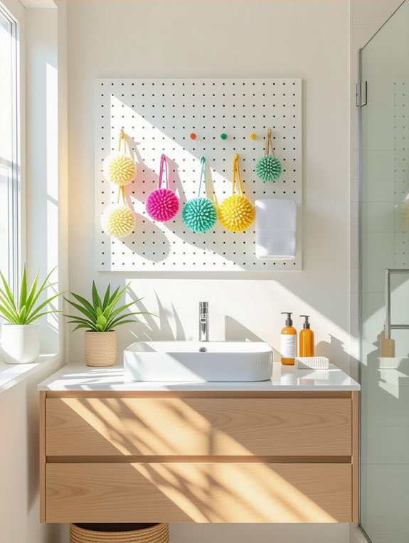 organize bathroom with pegboard