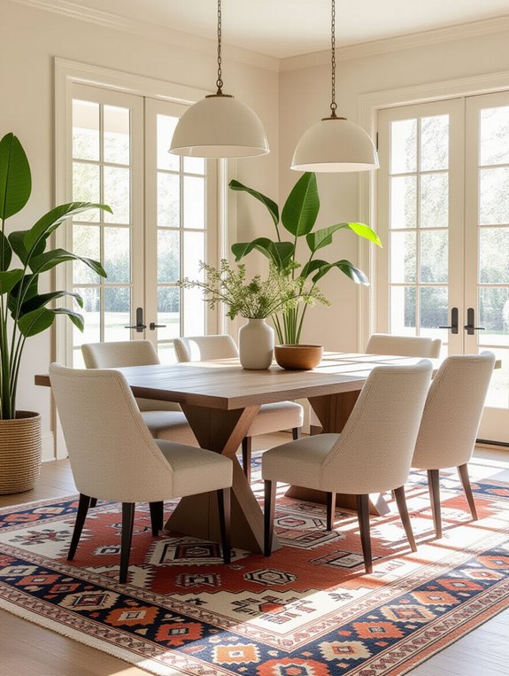 rug enhances dining comfort