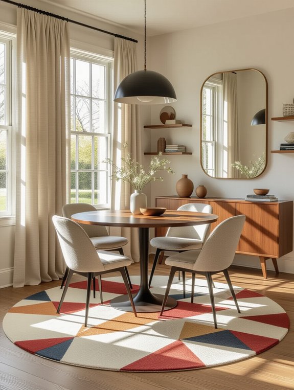 rug enhances dining space