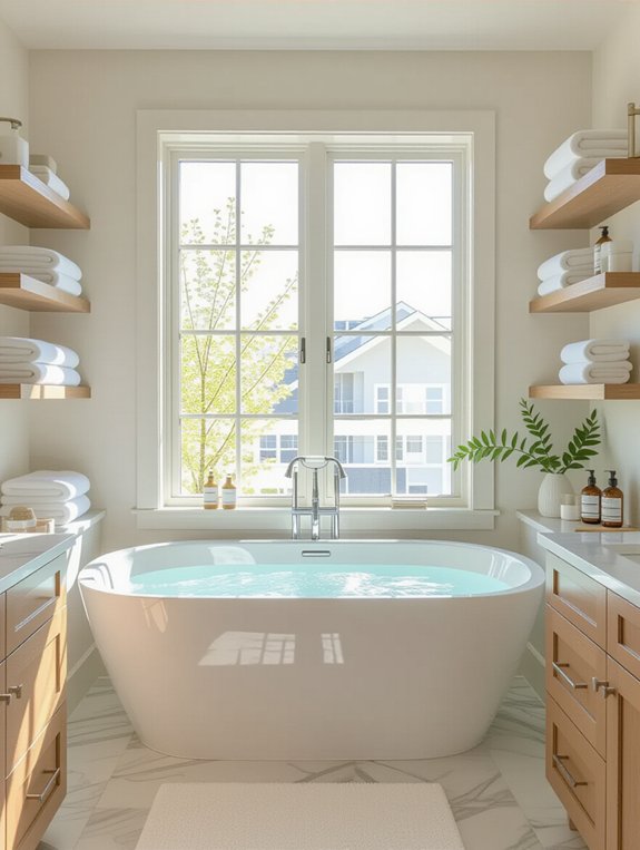 serene open concept bathroom