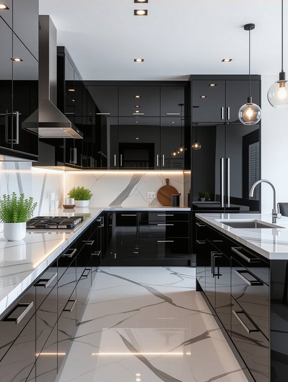 sleek reflective cabinet aesthetics