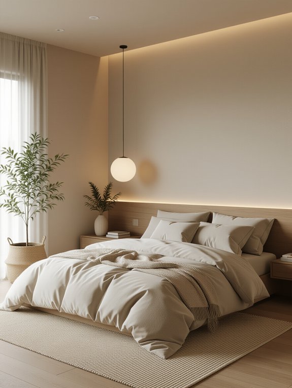 soothing japandi bedroom lighting