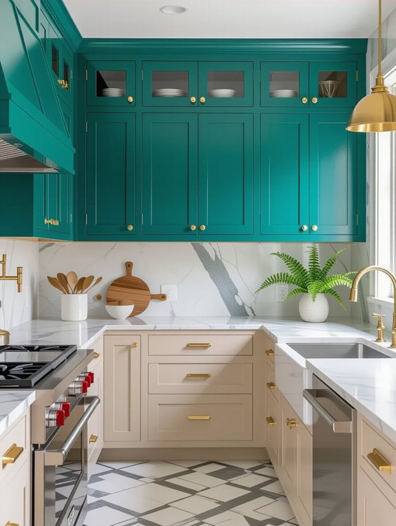 teal and beige kitchen harmony