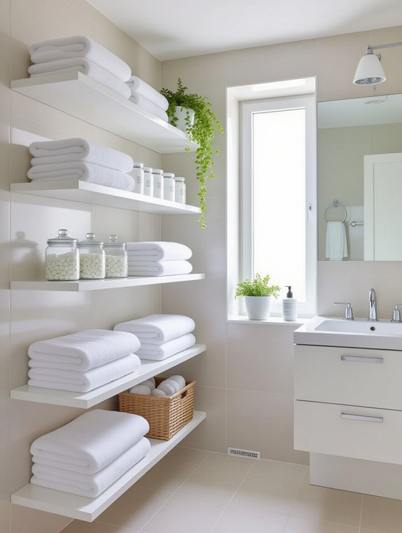 vertical shelving for bathrooms