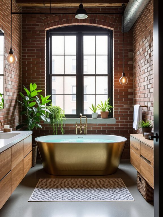 vibrant industrial loft bathroom