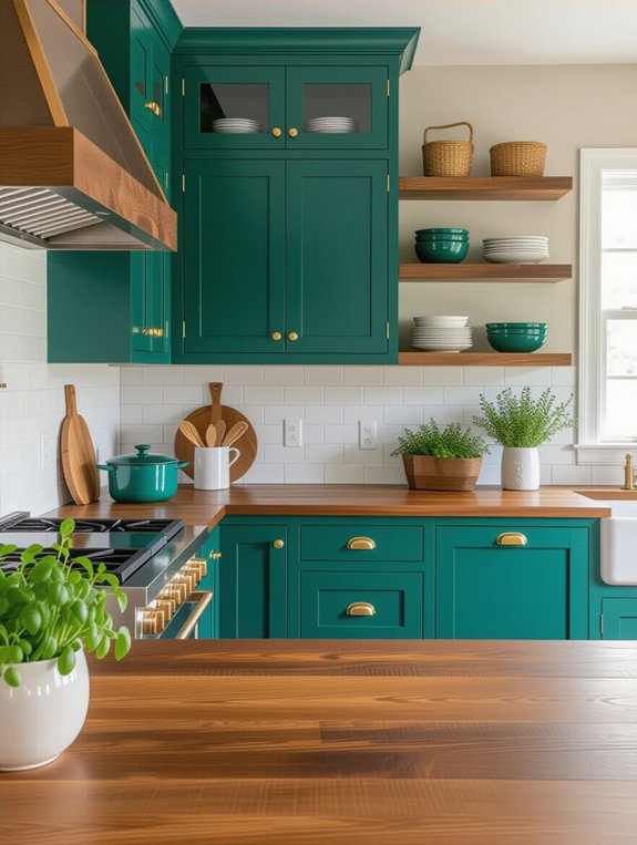 vibrant teal kitchen cabinets