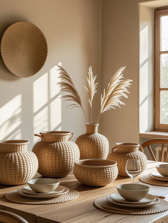 woven baskets enhance decor