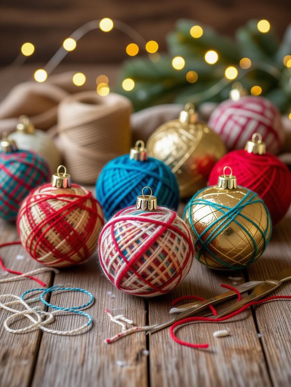 colorful yarn holiday baubles