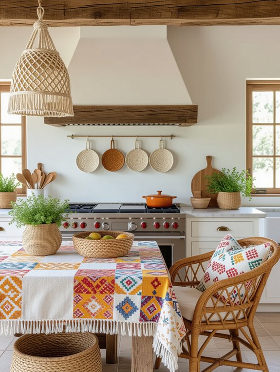 cozy bohemian kitchen textiles
