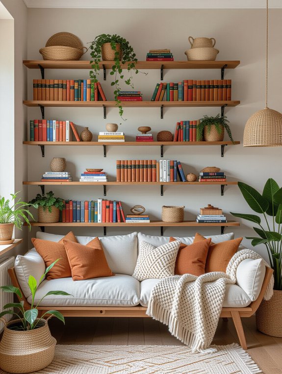 cozy mounted bookshelf decor