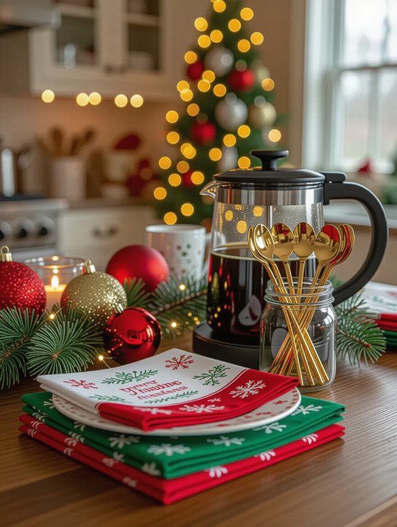 festive napkin and stirrer