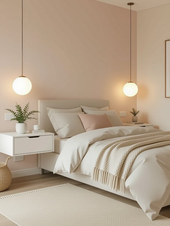 floating nightstands enhance space