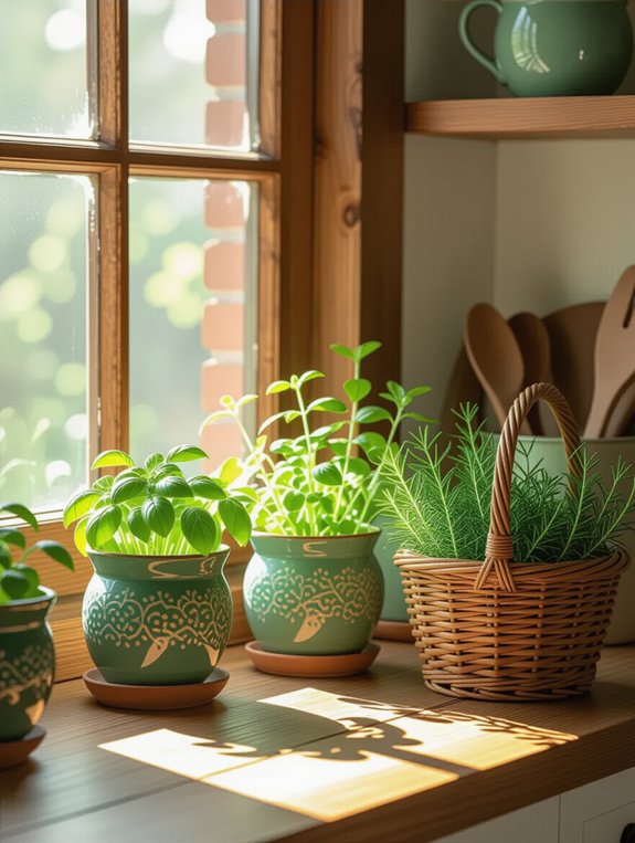 fresh herbs in pots