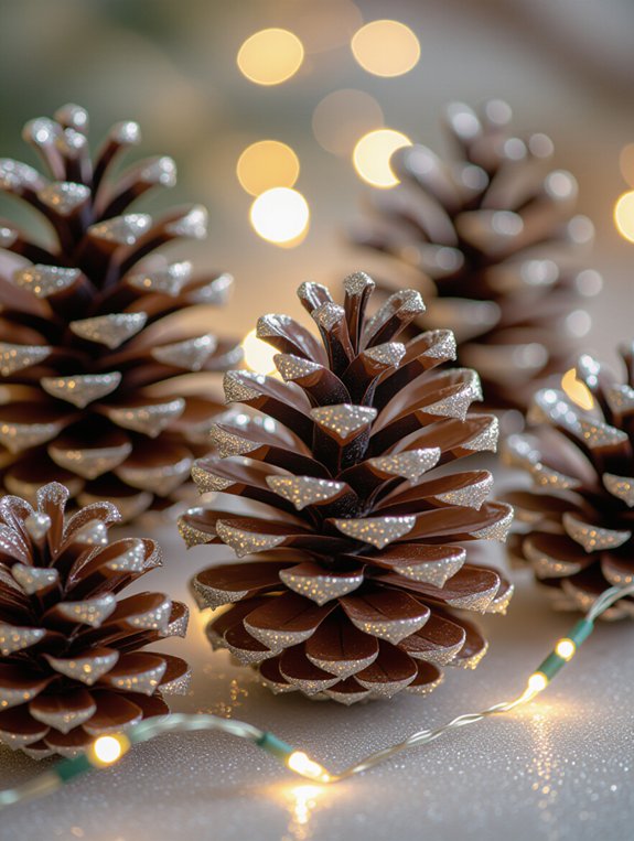 glittered pinecones for decor