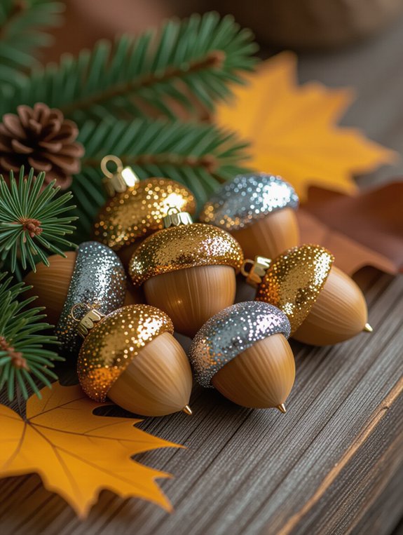 glittery acorn cap ornaments