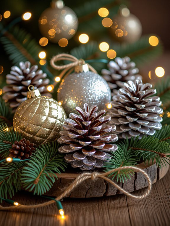 glittery pine cone decorations