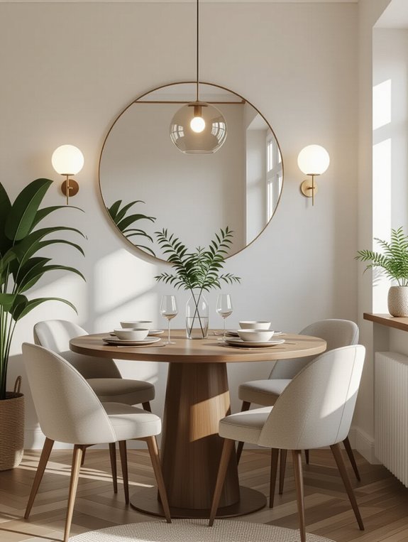 mirrors enhance dining space