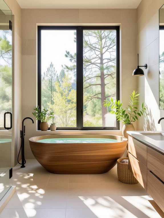 natural materials enhance bathrooms