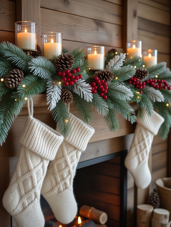 nature inspired winter mantel decor
