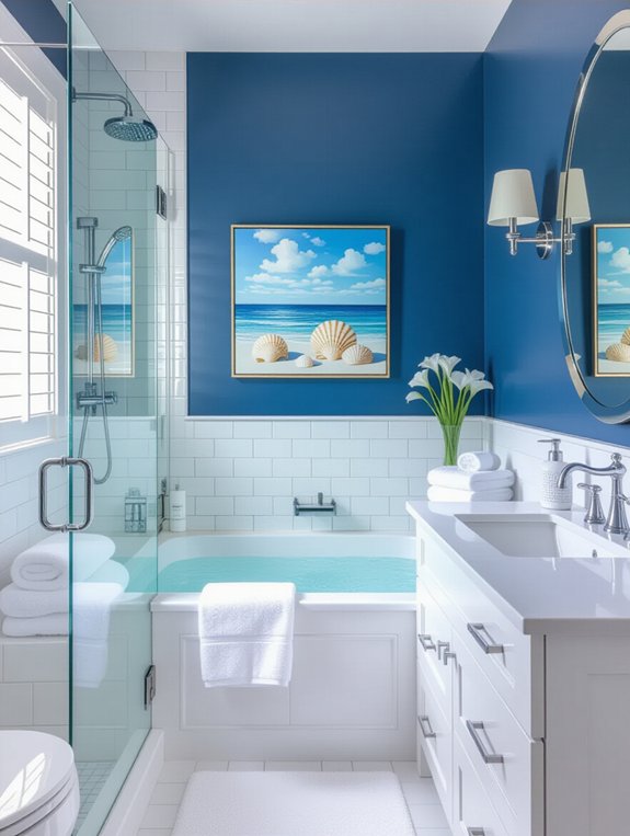 navy and white bathroom elegance
