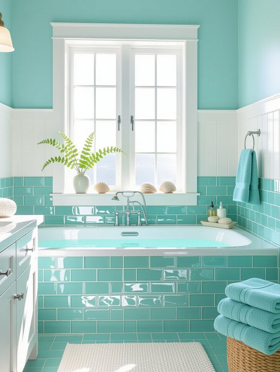 ocean inspired teal bathroom decor