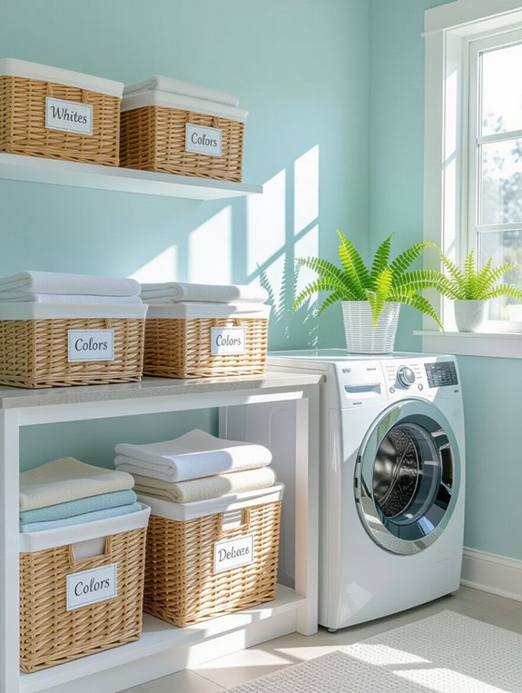 organized laundry with baskets