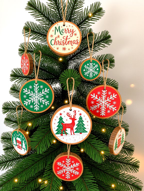 painted wooden tree ornaments