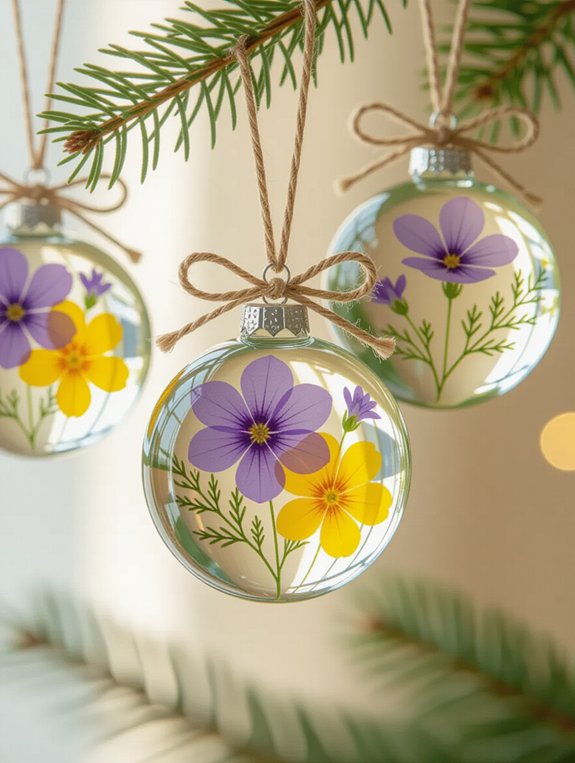 pressed flower holiday ornaments