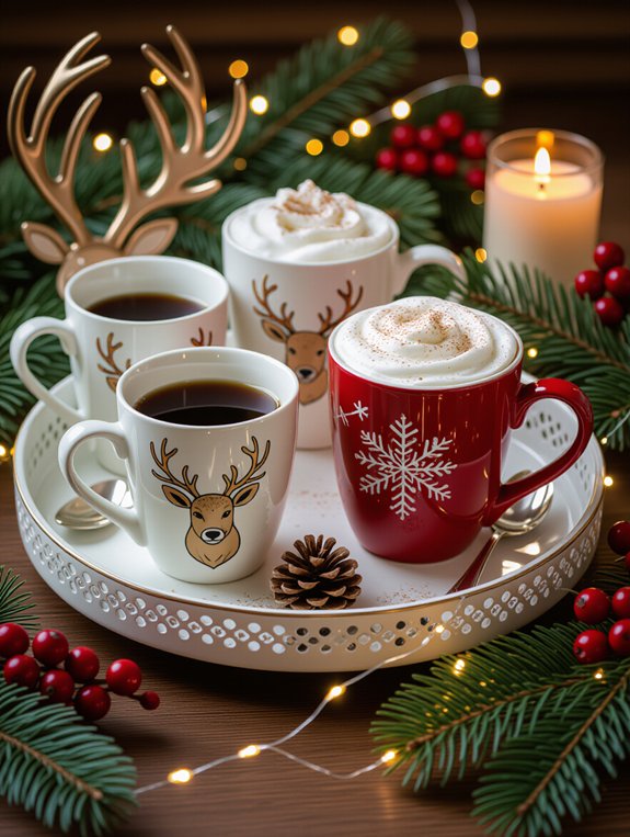 reindeer themed holiday coffee tray