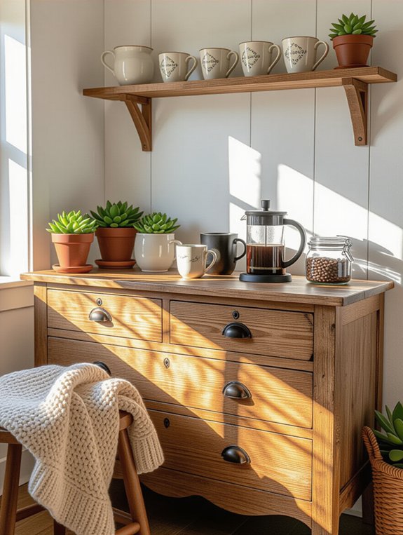 repurpose furniture into coffee bar