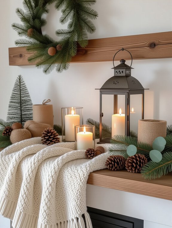 rustic winter mantel decor