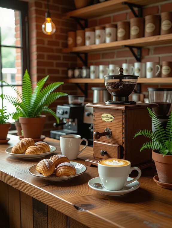 rustic wooden coffee setup
