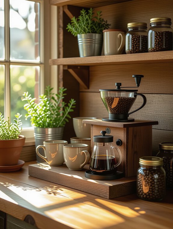 rustic wooden coffee station