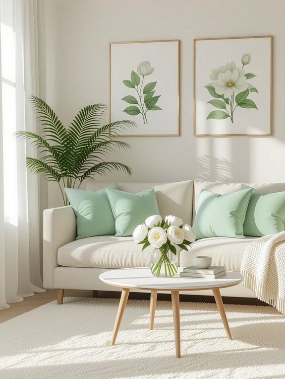 serene pastel green accents