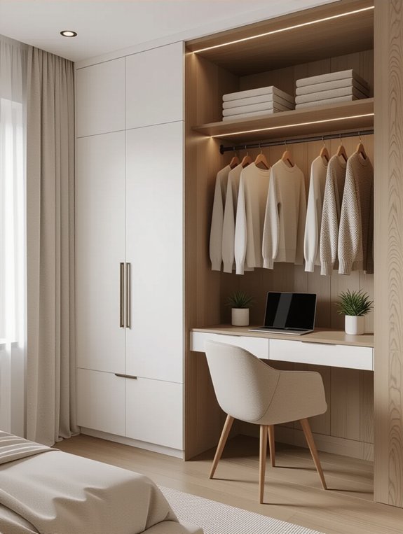 space saving wardrobe desk design