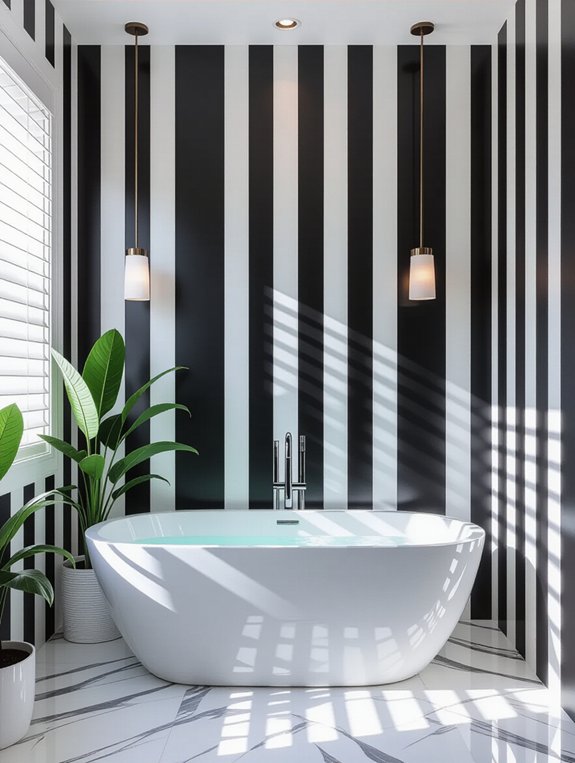 stripes enhance bathroom space