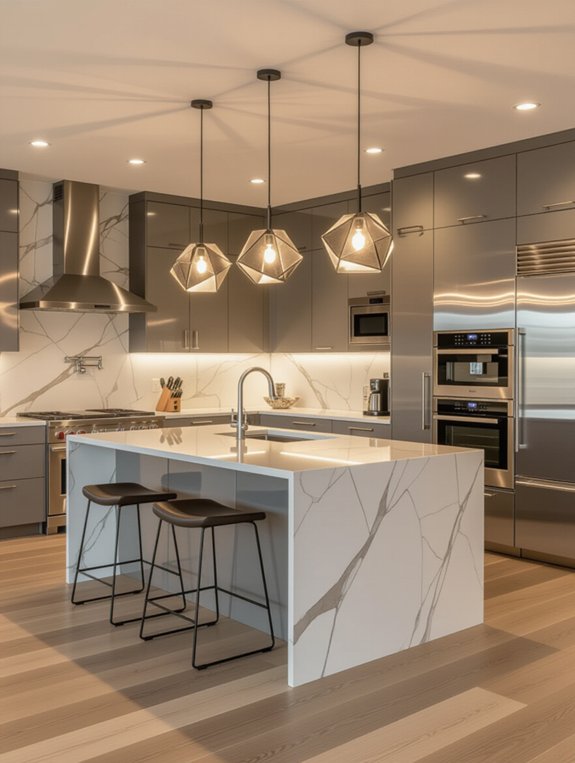 stylish layered kitchen lighting