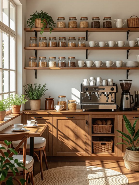 stylish open shelving coffee bar