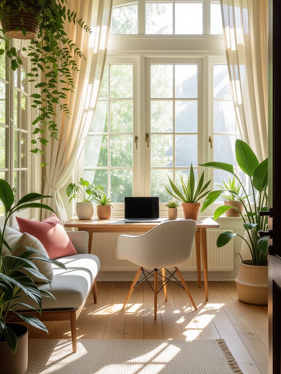 sunlit creative workspace oasis